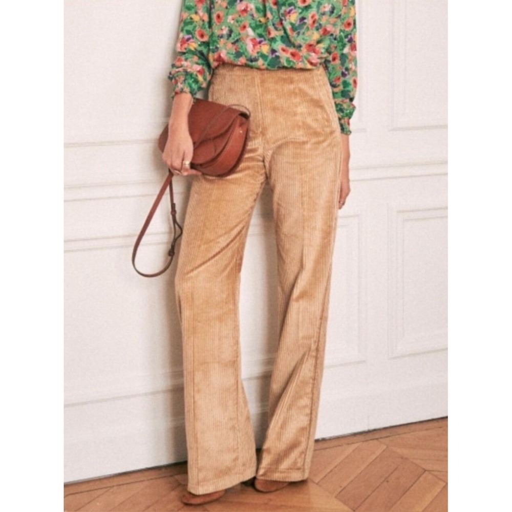 Sezane Martin Pants Wide Leg Corduroy Trousers Camel Beige size 36 or 4US